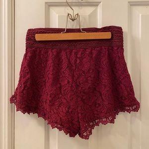 Maroon Lace Shorts